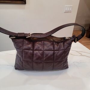 Quilted Leather Shoulder Bag in Dark Brown